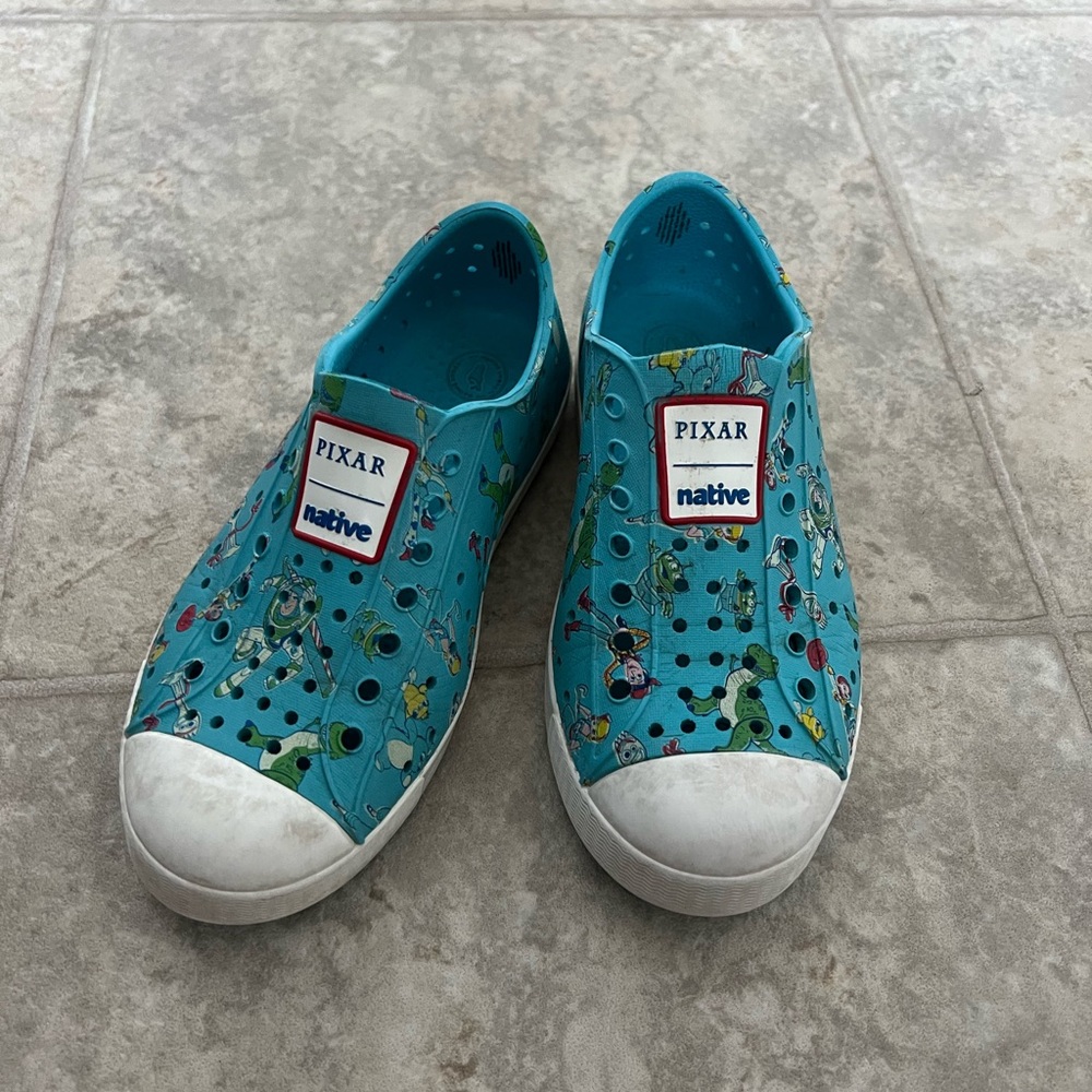 Native Kids Sneakers Pixar Teal Blue with White Toe Caps